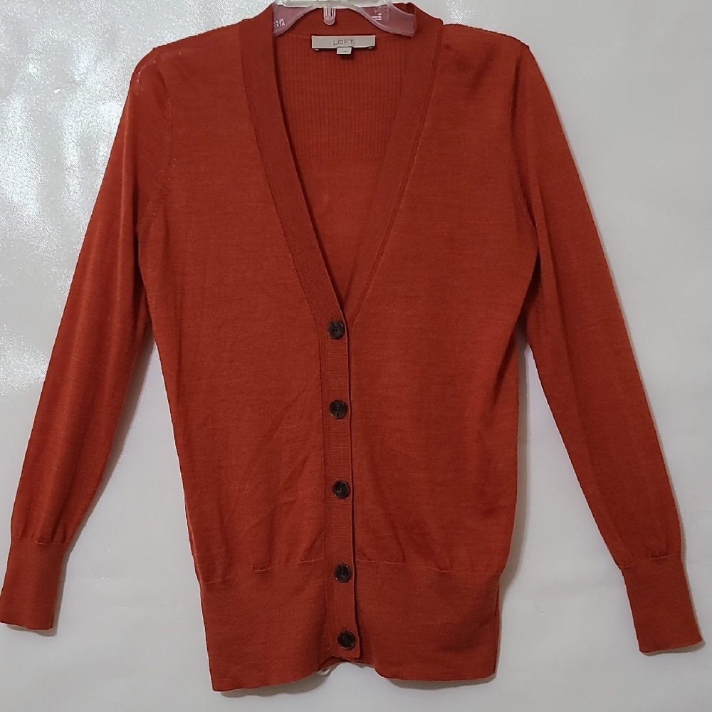 Ann Taylor Loft Women's Warm Orange Button Up Long Cardigan Sweater - Size Small